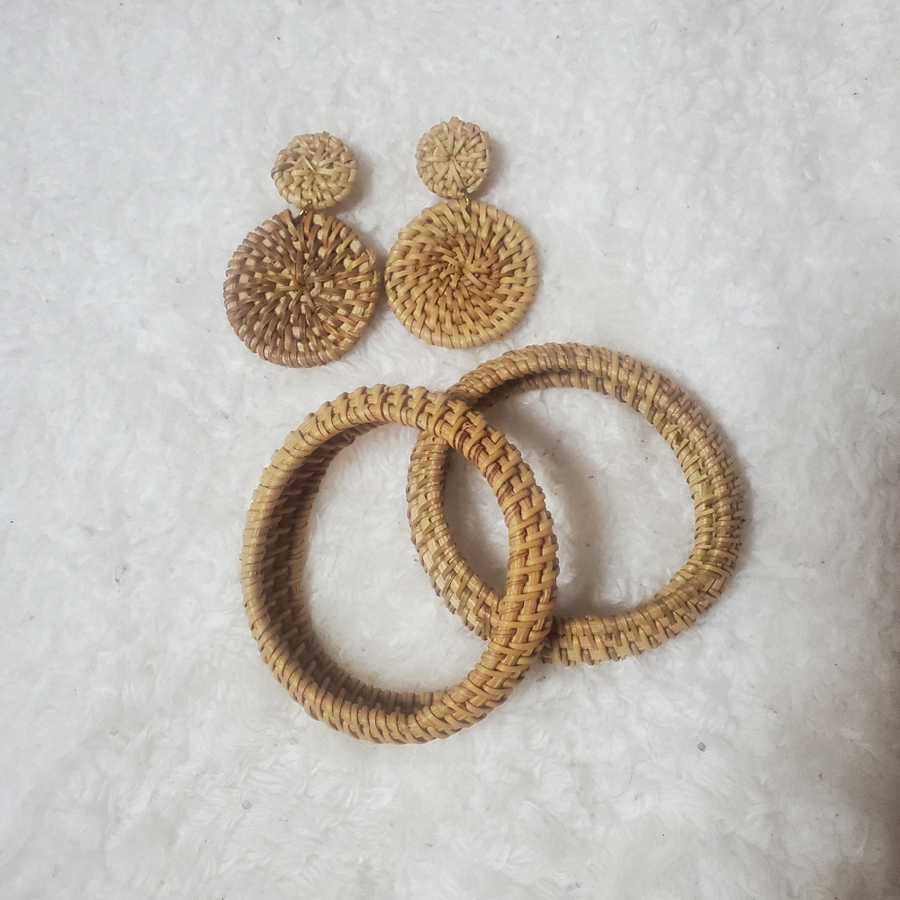Woven bracelets and earrings